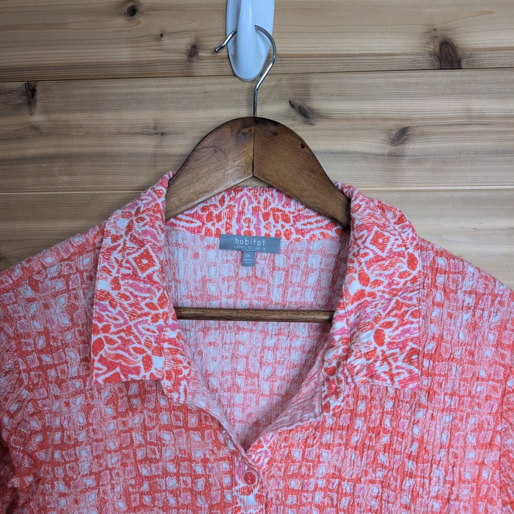 Habitat Clothes to Live In Coral Pink Seersucker Button Front Tunic Dress XXL - Picture 2 of 11